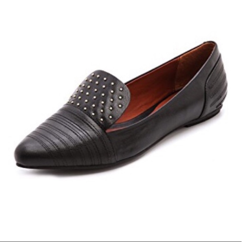 Rebecca Minkoff Iva Flat Loafers Black Gold Stud 6